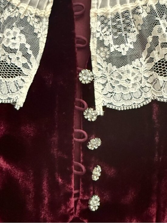 Doen Burgundy Velvet Mini Dress with Lace Collar - Picture 4 of 7